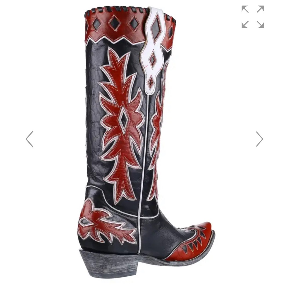 Old Gringo Black and Red Embroidered Leather Heeled Cowboy Boots - Picture 11 of 15